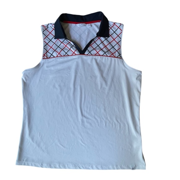 Lady Hagen Tops - Lady Hagen Sleeveless Golf Athleisure Shirt, White with Red and Navy, XL